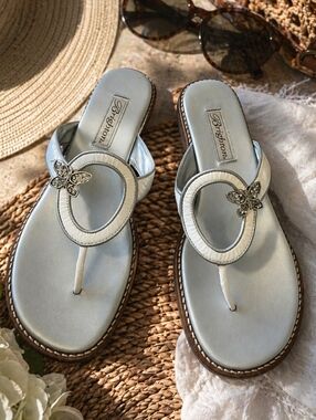 Brighton Women’s Osiris Silver Metallic Sandals Butterfly Accent 8.5 M